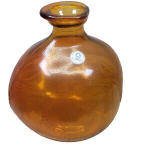 Vidrios San Miguel Vase Orange Amber‎ Bulbous Art Glass Spain Recycled Glass MCM